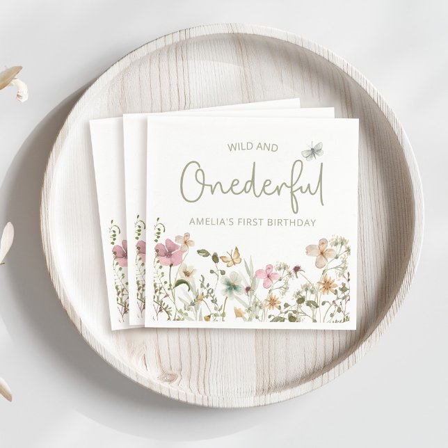 Serviette En Papier Wild & Onedering Fleur sauvage 1er anniversaire fê (Créateur téléchargé)