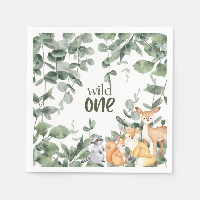 Serviette En Papier Wild Un 1er anniversaire Invitation Woodland Safar (Devant)