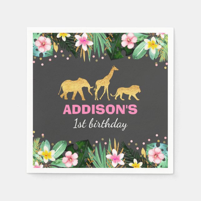 Serviette En Papier Wild Un Anniversaire Jungle Animaux Napkin (Devant)