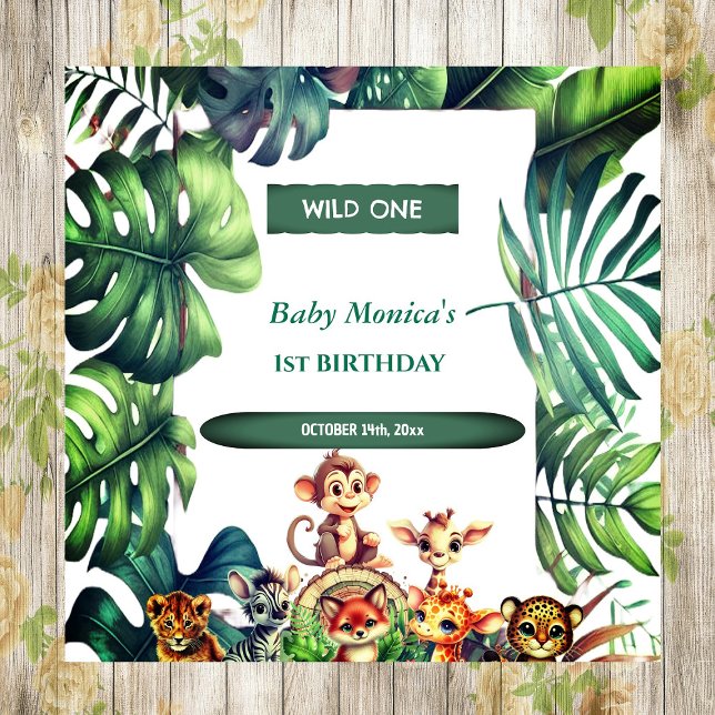 Serviette En Papier Wild Un Anniversaire Jungle Safari Feuilles tropic (Wild One Birthday Jungle Safari Tropical Leaves Napkins)