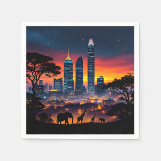 Serviette En Papier Wildlife City Skyline Sunset Naples
