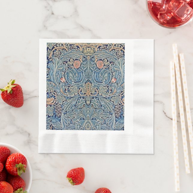 Serviette En Papier William Morris Beau motif floral bleu rose (En situation)