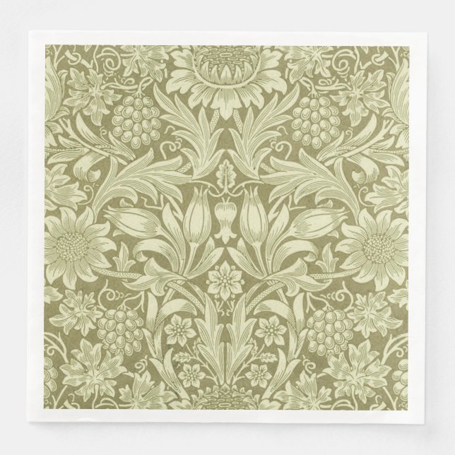 Serviette En Papier William Morris Fleur verte tournesol (Devant)