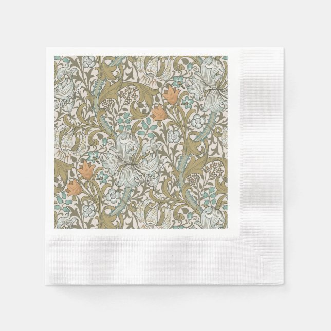 Serviette En Papier William Morris Golden Lily Blue Gold Classic (Devant)