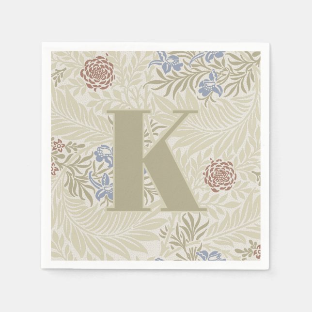 Serviette En Papier William Morris Lt Blue & Rust Larkspur Motif (Devant)