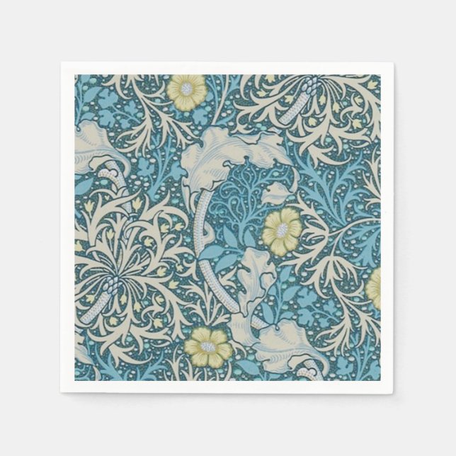 Serviette En Papier William Morris, motif Art nouveau, algues, bleu, f (Devant)