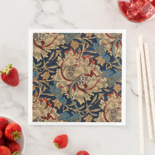 Serviette En Papier William Morris Vintage motif floral rouge bleu