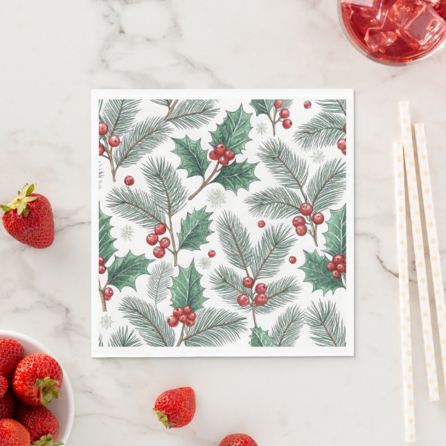 Serviette En Papier Winter Cherries Christmas Holiday Pattern (En situation)