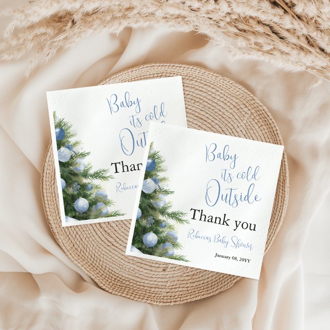 Serviette En Papier Winter It's Cold Outside Blue Bow Baby Shower (Créateur téléchargé)