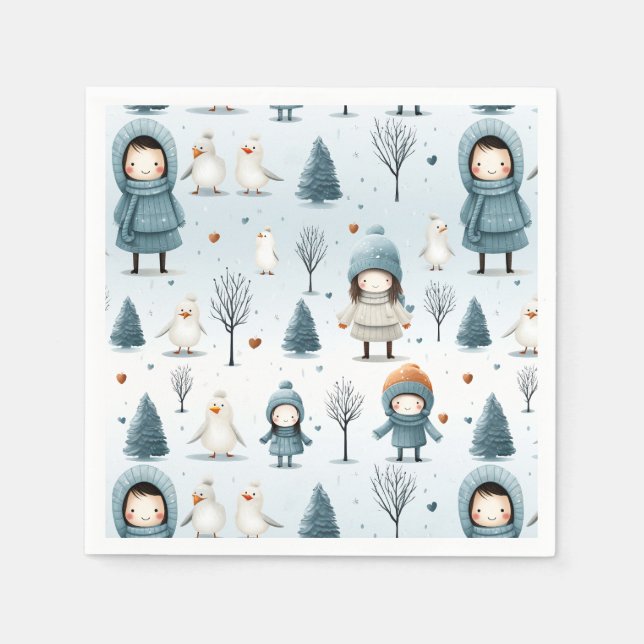 Serviette En Papier Winter Kids Playing (Devant)
