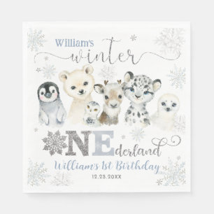 Serviette En Papier Winter Onederland Animaux Arctiques Neige 1er Anni