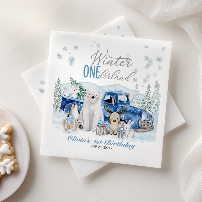 Serviette En Papier Winter Onederland Arctic Animal Boy 1st Birthday (Créateur téléchargé)
