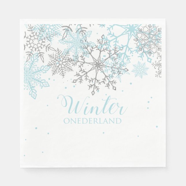 Serviette En Papier Winter Onederland premier anniversaire bleu et arg (Devant)