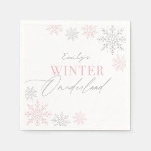 Serviette En Papier Winter Onederland Silver Pink Parties scintillant