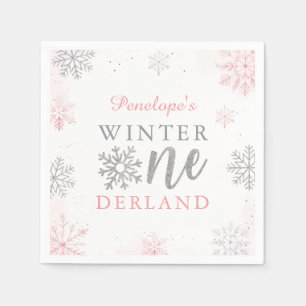 Serviette En Papier Winter Onederland Silver Rose Girl 1er anniversair