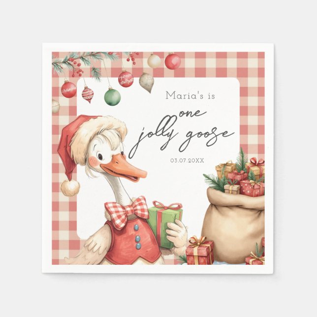 Serviette En Papier Winter Red Christmas Silly Goose  1st birthday (Devant)