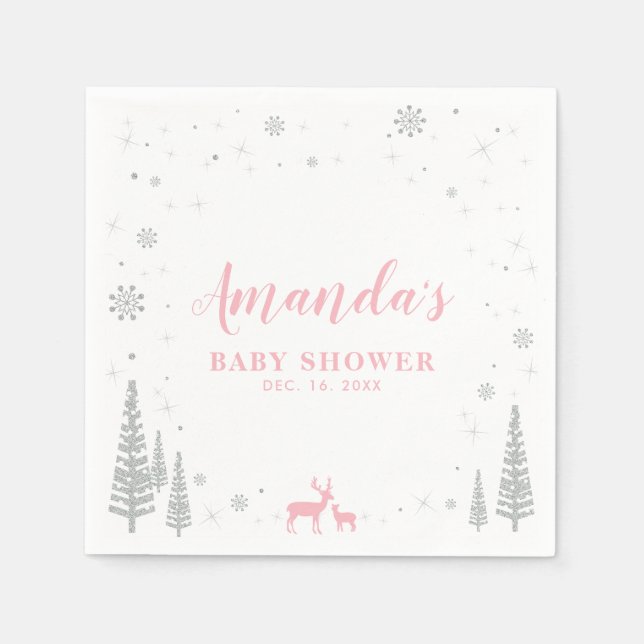 Serviette En Papier Winter Wonderland Baby shower neige papier Napkin (Devant)