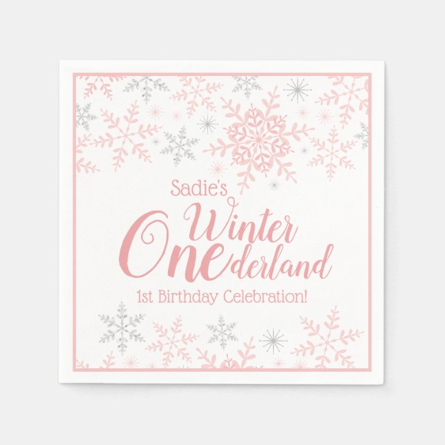 Serviette En Papier Winter Wonderland Pink Silver Parties scintillant  (Devant)