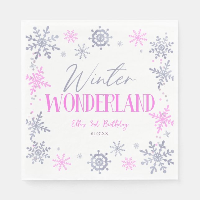 Serviette En Papier Winter Wonderland Pink Snowflake fête d'anniversai (Devant)