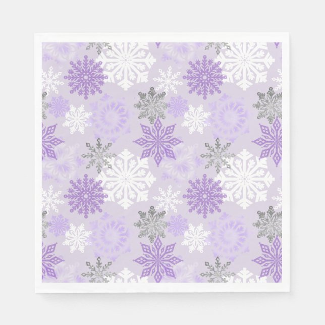 Serviette En Papier Winter Wonderland Purple Parties scintillant Snowf (Devant)