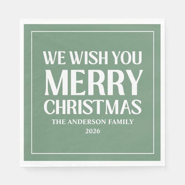 Serviette En Papier Wishing You A Merry Christmas Holiday Green (Devant)