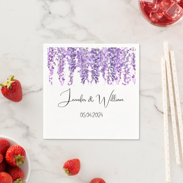 Serviette En Papier Wisteria Purple fleur aquarelle Floral Mariage (En situation)