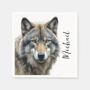 Serviette En Papier Wolf Portrait Votre nom Écriture personnalisée