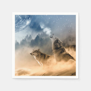 Serviette En Papier Wolfs l'hurlement une nuit étoilée brumeuse froi