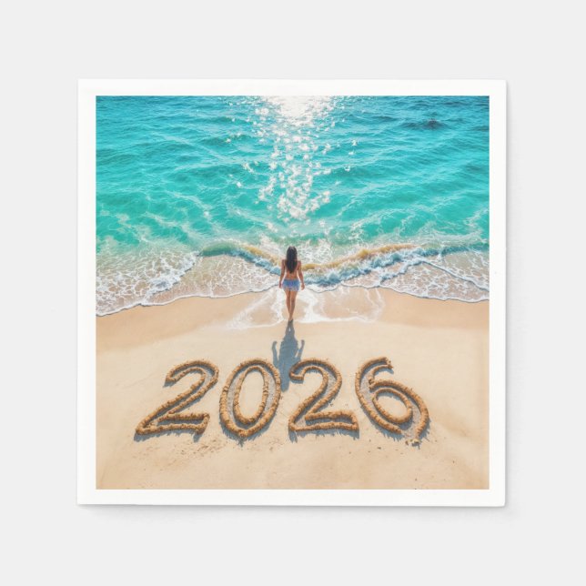 Serviette En Papier Woman Walking On a 2026 Beach (Devant)