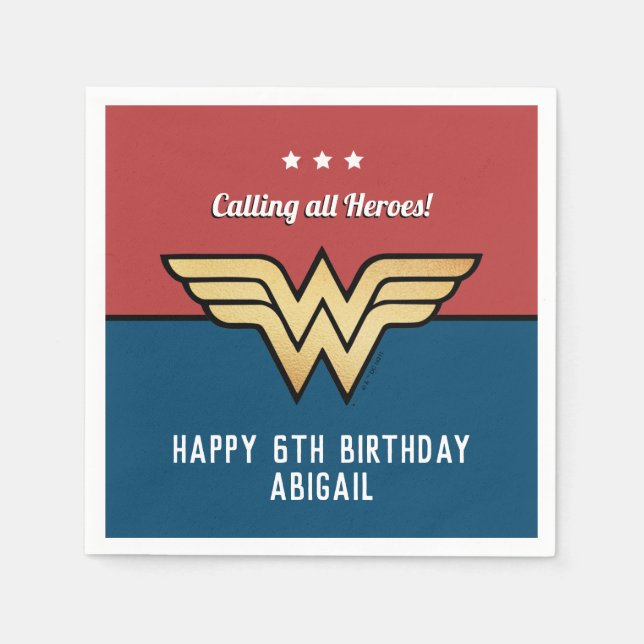 Serviette En Papier Wonder Woman Golden Logo | Joyeux anniversaire (Devant)