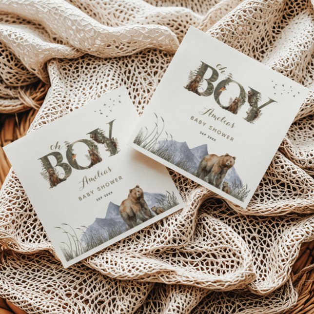 Serviette En Papier Woodland Bear Adventure Moss Green Oh Boy (Créateur téléchargé)