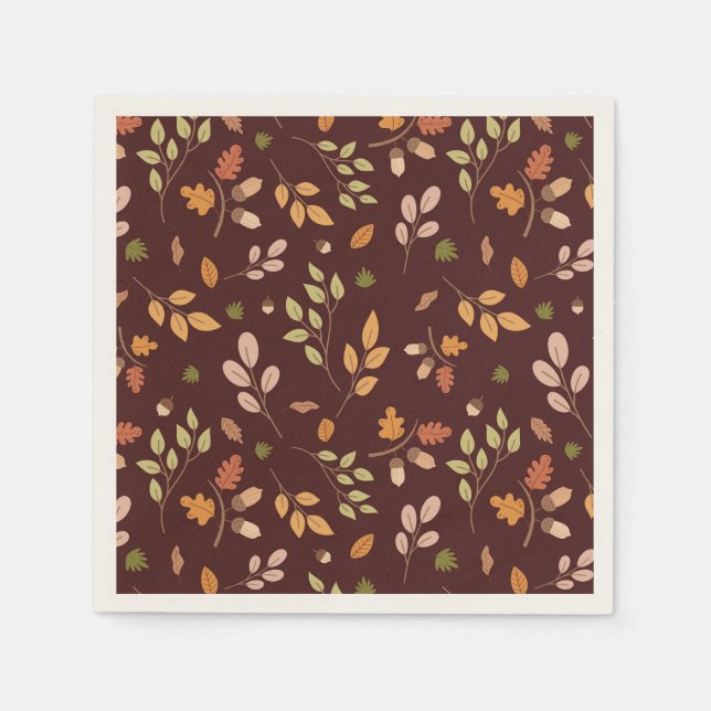 Serviette En Papier Woodland Feuilles Automne Thème Neutral foncé (Devant)