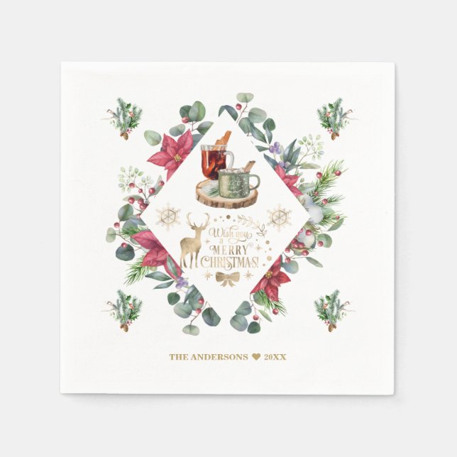 Serviette En Papier Wreath Script Winter Vous Souhaite Un Joyeux Noël (Devant)