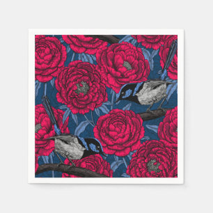 Serviette En Papier Wrens in the peonies