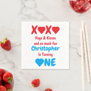 Serviette En Papier XOXO Câlins et bisous 1er anniversaire