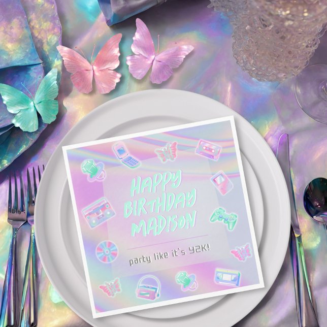 Serviette En Papier Y2K fête iridescente arc-en-ciel heureux nom d'ann (Créateur téléchargé)