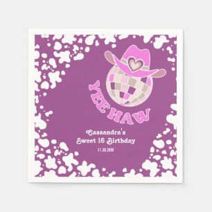 Serviette En Papier Yee Haw Purple Disco Cowgirl Rodeo Anniversaire