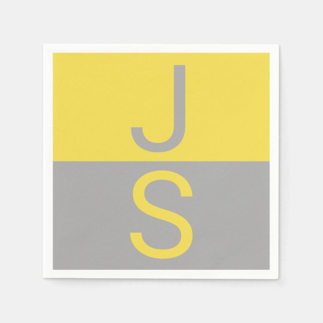 Serviette En Papier Yellow & Grey Modern Initials monogram (Devant)