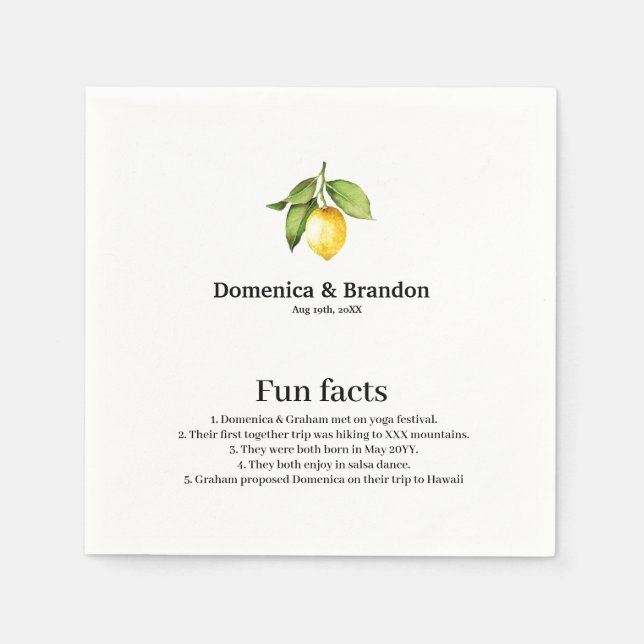 Serviette En Papier Yellow Lemon Wedding Fun Facts Napkins (Devant)