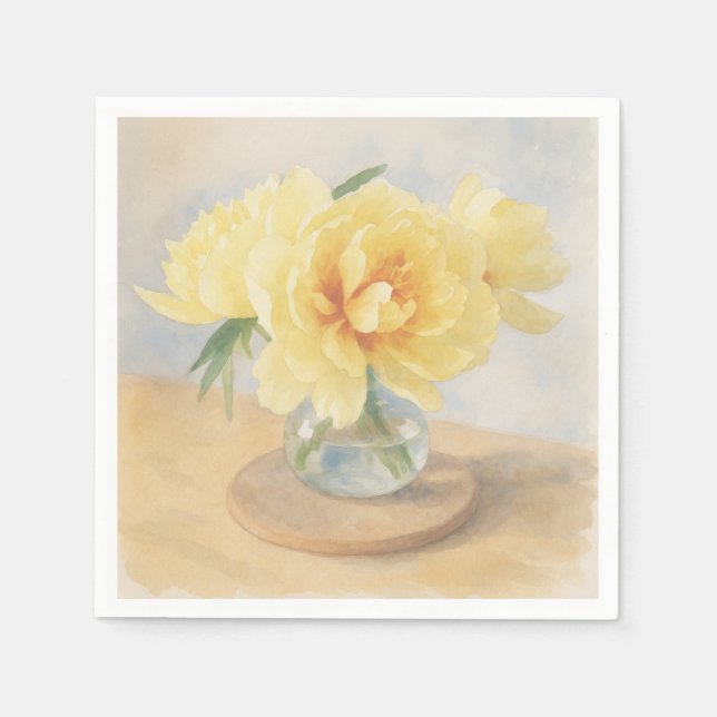 Serviette En Papier Yellow Peonies - Napkins (Devant)