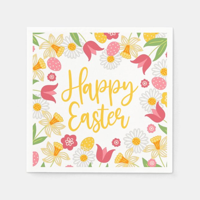 Serviette En Papier Yellow Red Floral Spring Easter (Devant)
