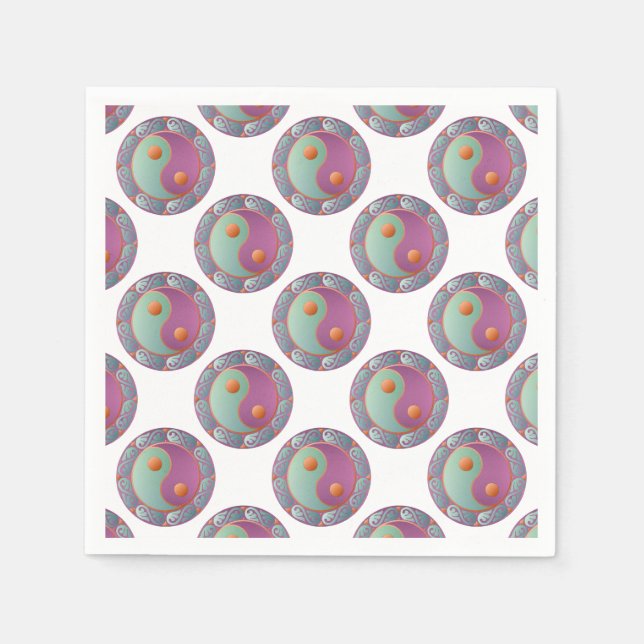 Serviette En Papier Yin Yang Médaillon Violet Turquoise (Devant)