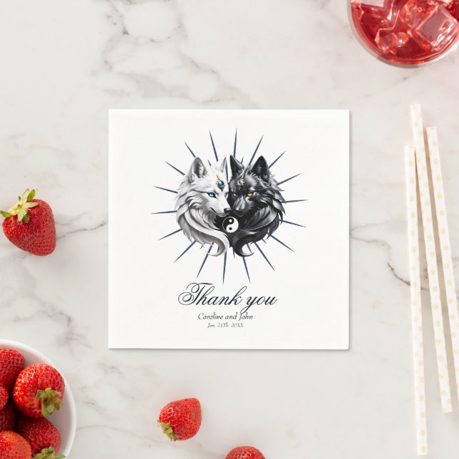 Serviette En Papier Yin Yang Wolves. (En situation)