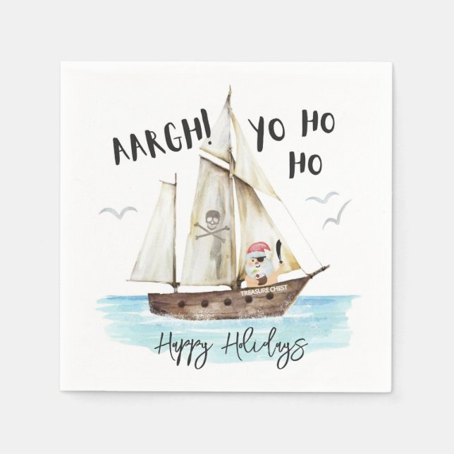 Serviette En Papier Yo Ho Ho Pirate Père Noël Navire Mer Noël (Devant)