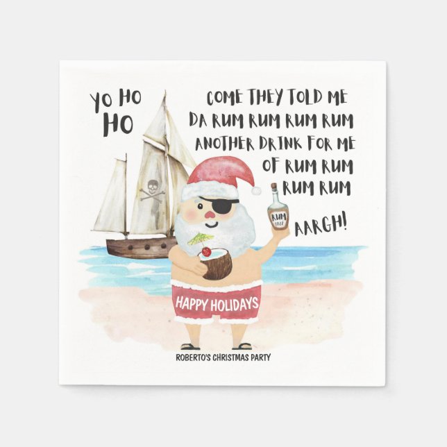 Serviette En Papier Yo Ho Pirate Père Noël Ship Rum Noël (Devant)