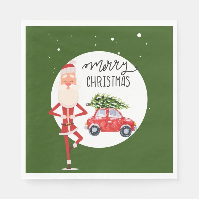 Serviette En Papier Yoga Noël Père Noël instructeur (Devant)