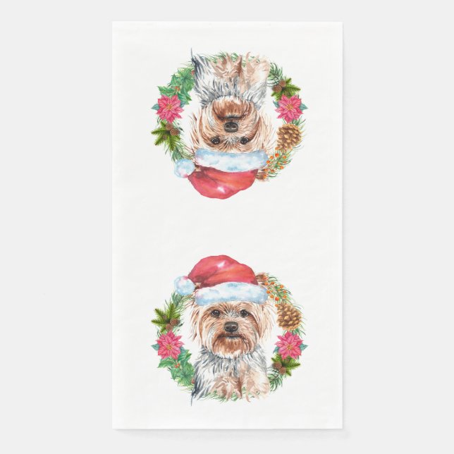 Serviette En Papier Yorkie mignon Père Noël couronne casquette art (Devant)