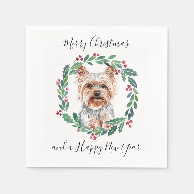Serviette En Papier Yorkshire Terrier Elegant Chien Joyeux Noël (Devant)