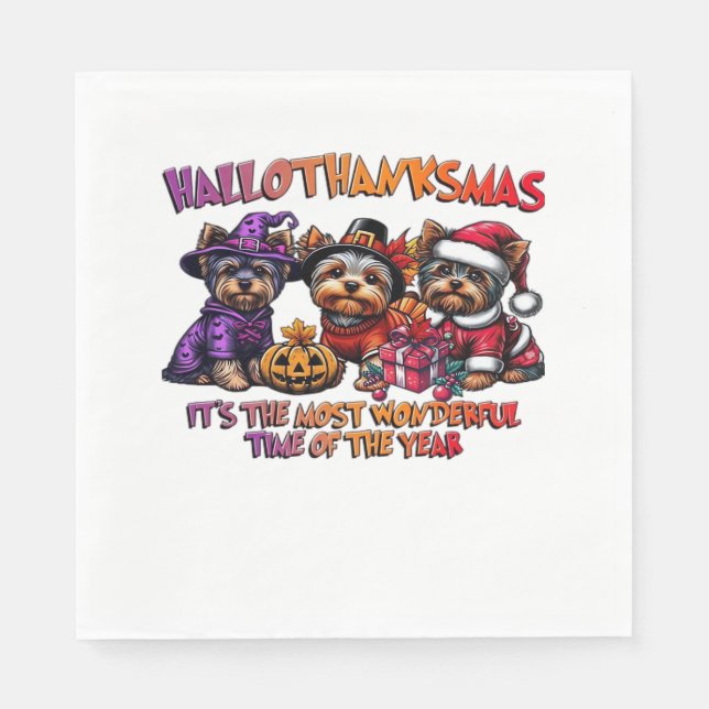 Serviette En Papier Yorkshire Terrier Halloween Thanksgiving Noël (Devant)