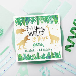 Serviette En Papier Young Wild & Three Dinosaur Boys 3e anniversaire